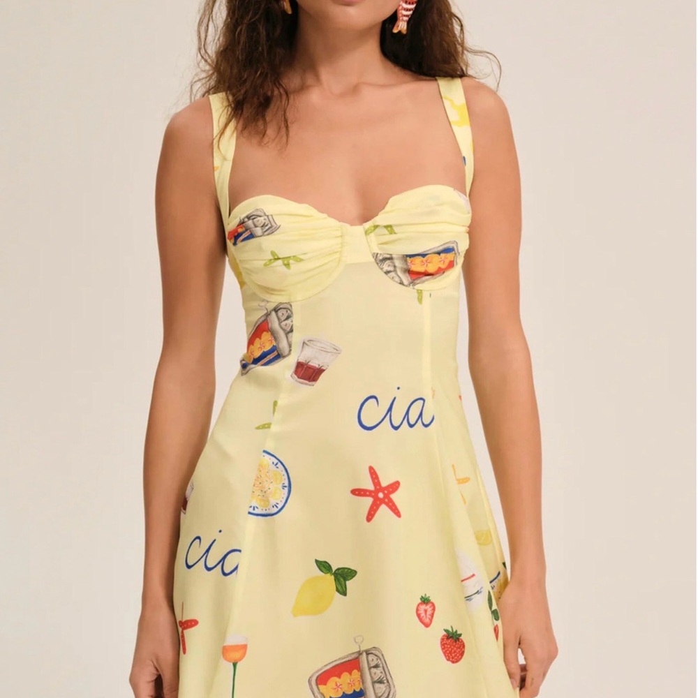 For Love And Lemons Yellow Printed Mini Dress